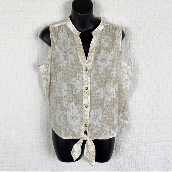 Hearts of Palm Sleeveless Tie Front Crop Top Med. - Picture 1 of 6